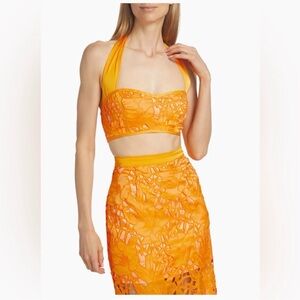 Ramy Brook Orange Lace 2-Piece Set | Irene Top & Lina Skirt | NWT | 8/10